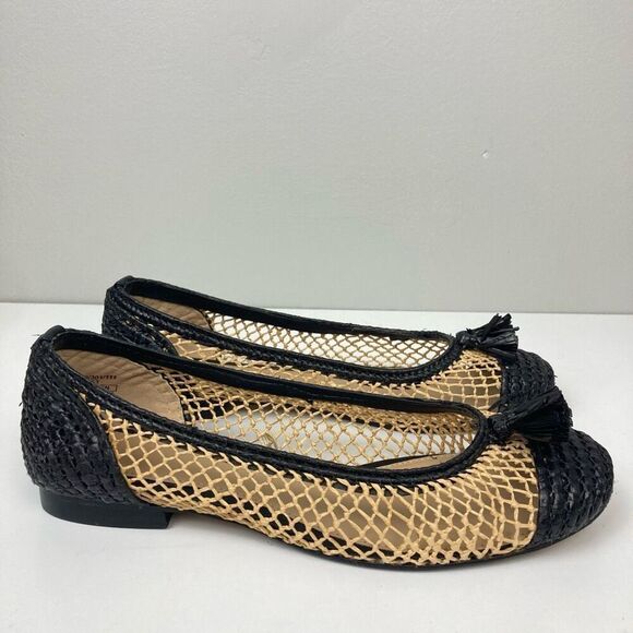 Zara Shoes - Zara Handmade Raffia Straw Ballet Flats Black Tan Tassel Natural Fiber US 9 EU40
